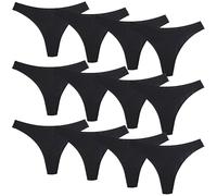 FEVITEX ESSENTIALS FEVI Pack 12 Tangas de Algodón para Mujer, Sin Costuras, Ropa Interior Cómoda, Suave y Elástica, Lencería Bragas (FR/ES, Letras, M, L, Regular, Regular, Negro)