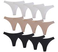 FEVITEX ESSENTIALS FEVI Pack 12 Tangas de Algodón para Mujer, Sin Costuras, Ropa Interior Cómoda, Suave y Elástica, Lencería Bragas (FR/ES, Letras, M, L, Regular, Regular, Surtido)