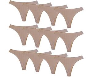 FEVITEX ESSENTIALS FEVI Pack 12 Tangas de Algodón para Mujer, Sin Costuras, Ropa Interior Cómoda, Suave y Elástica, Lencería Bragas (FR/ES, Letras, M, L, Regular, Regular, Beige)