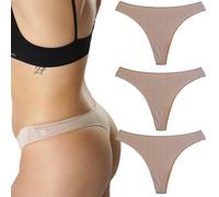 FEVITEX ESSENTIALS FEVI Pack 3 Tangas de Algodón para Mujer, Sin Costuras, Ropa Interior Cómoda, Suave y Elástica, Lencería Bragas (FR/ES, Letras, M, L, Regular, Regular, Beige)