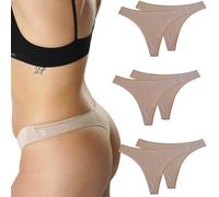 FEVITEX ESSENTIALS FEVI Pack 6 Tangas de Algodón para Mujer, Sin Costuras, Ropa Interior Cómoda, Suave y Elástica, Lencería Bragas (FR/ES, Letras, M, L, Regular, Regular, Beige)