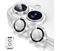 Fewdew Protector de Lente Cámara para iPhone 16 y iPhone 16 Plus, Cristal Vidrio Templado 9H Individuo Anillo Metal,Anti-Arañazos, Amigable para Funda,Diamante Plata