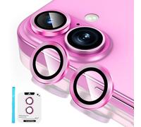 Fewdew Protector de Lente Cámara para iPhone 16 y iPhone 16 Plus, Cristal Vidrio Templado 9H Individuo Anillo Metal,Anti-Arañazos, Amigable para Funda,Rosa
