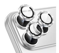 Fewdew Protector de lente de cámara para iPhone Pro/Pro Max, vidrio templado 9H [antiarañazos], anillo individual de metal, protector de pantalla para iPhone Pro/Pro Max, purpurina plateada