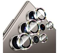 Fewdew Protector Lente Cámara para Samsung Galaxy S24 Ultra 5G,9H Cristal Vidrio Templado Anillo[HD Transparente][Resistente a Arañazos],Individuo Metal Protector Camara,Brillantina Colorida