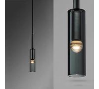 FEWDSCA Dia-7Cm Vidrio Colgante Iluminación Tubo Largo Cocina Isla Colgante Lámpara Cilindro Ajustable Humo Gris Colgante Iluminación Negro Café Restaurante Bar Dormitorio Techo Colgante Lámpara