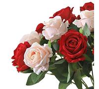 FEWDSCA Flores Artificiales Planta Rosas Bouquet Set Mesa de Comedor Decoración de Flores Falsas Arreglo de Flores de Seda Decoración de Boda Flores Falsas/Rosa + Rojo