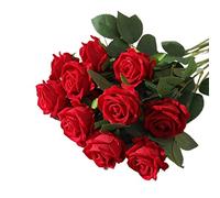 FEWDSCA Flores Artificiales Planta Rosas Bouquet Set Mesa de Comedor Decoración de Flores Falsas Arreglo de Flores de Seda Decoración de Boda Flores Falsas/Rojo