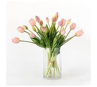 FEWDSCA Flores Artificiales Ramo de Tulipanes Y Jarrón de Vidrio Conjunto Artesanías de Plástico Ramo de Sala de Estar Adecuado para Fiesta de Vacaciones Oficina de Bodas Flores Falsas/Rosa