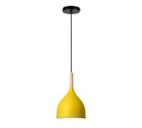 FEWDSCA Lámpara Colgante de Metal de Maderaqueña Lámpara Nórdica Cabeza Única Casa de Campo Colgante Luz Base Luminaria de Techo Ajustable para Cocina Dormitorio/Amarillo