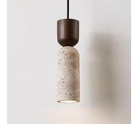 FEWDSCA Lámpara de Techo Moderna Nórdica Piedra Natural Cilíndrica Colgante de la Cama Luz Japonesa Amarilla Travertino Cocina Isla Colgante Retro Minimalista Madera Dormitorio Lámpara Decoración Del