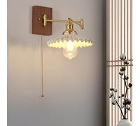 FEWDSCA Latón Basculante Brazo Lámpara de Pared con Sombra de Vidrio Plisado Estilo de Granja Nórdica Luz de Lectura/C. B.