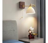 FEWDSCA Nórdico Granja Luz de Lectura Moderno Latón Oscilante Brazo Lámpara de Pared Plisado Vidrio Y Cadena de Tirar para el Lado de Cama Del Dormitorio/C