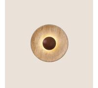 FEWDSCA Wall Sconce Americanmaliwall Light Redondo Travertino Amarillo Lámpara de Pared Interior Lámpara de Pared de Luz Cálida Linterna de Pared Decoración de Madera Iluminación de Pared de la Sala d