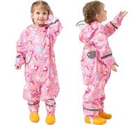 Fewlby Chubasquero Niñas Traje Impermeable, Traje de Lluvia Niños Chaqueta de Lluvia Poncho con Capucha Abrigos Impermeables Reutilizable Mono Impermeable, 1-3 Años