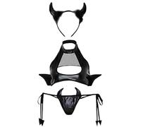 fewnovaha Lencería de Súcubo - Disfraz Halloween Mujer Cosplay,Conjunto de Lencería Halter con Alas de Murciélago - para Esposa Novia Cita San Valentín Luna de Miel Boda Noche Halloween