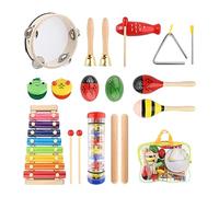 FewNvWa 10 Piezas Kids Música Juguetes Educativas Tambor Xilófono Maracas Castanuelas Madera Resistente Sensorial Adecuado para Cumpleaños Conciertos y