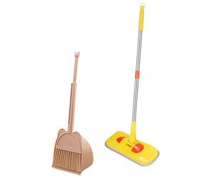 FewNvWa 2 Piezas Escoba para Niños Juego de Casa Infantil Mop Y Recogedor Accesorio de Aprendizaje Acero Inoxidable PP Adecuado para Enseñanza de Limpieza Ent, Amarillo
