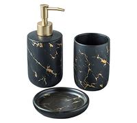 FewNvWa Juego de Accesorios para Baño Portacepillos Dispensador de Jabón Líquido Vaso de Cerámica Base Decorativa Mármol Adecuada para Hotel Oficin, Negro 3 Piezas, Individual
