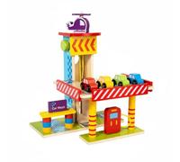 FewNvWa Juego de Estacionamiento Infantil Garaje Multifuncional de Madera con Ascensor Manual y Helipuerto para Introducir Conceptos Mecánicos Adecuado para, M-pequeño Estacionamiento