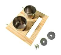 FewNvWa Perchero para Pájaros con Estación Alimentadora y Cuenco Extraíble Madera Natural Acero Inoxidable Duradero Adecuado para Loros Regalo Decoración Casa, Copa Doble