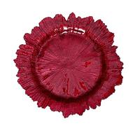FewNvWa Plato de Servicio Plato Principal Plato Redondo Plato Decorativo de Vidrio con Diseño Floral Adecuado para Bodas Decoración del Hogar Ani, Rojo