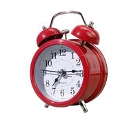 FewNvWa Reloj Despertador Analógico Funcionamiento Sin Ruido Timbre Mecánico Cuadrante Luminoso Diseño Metálico con Luz Nocturna Apto para Dormitorio Escritor, Rojo, Individual