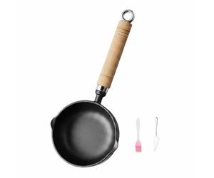 FewNvWa Sartén de Hierro Fundido Sartén Sartén Olla Pequeña sin Revestimiento Diseño Doble Adecuado para Uso Familiar Cocina Profesional Camping, 13CM, Mango Norm.+Cepillo