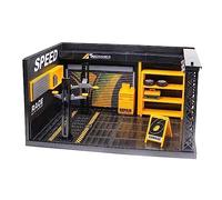 FewNvWa Taller Mecánico Modelo Taller Reparación Automóvil Mini Garaje Diorama con Luces Simuladas Ensamblaje Adecuado para Exposición Oficina Decoración, Sin Tablero