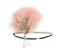 FewNvWa Vintage Diadema con Plumas Artificiales Pedrería y Perlas Elástico en los años Veinte Adecuado para Boda Fiesta Baile