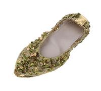 FewNvWa Zapatos de Baile para Danza Del Vientre con Suela Antideslizante de PU Y Malla Respirable Decorados con Lentejuelas Plegables Y Ligeros para Uso en Pr, Oro, S