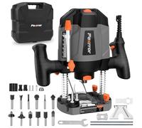 Fexrror Fresadora de Madera, Fresadora eléctrica 1200W, 11000-30000RPM, profundidad de corte 55mm, Juego de 12 fresas, 7 Velocidades, adaptador de aspiración