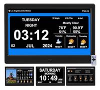 FEYBYLA Reloj de calendario digital con alarma de día y fecha, con temperatura climática, humidificación, demencia, Alzheimer, ancianos, regulable, automático, 8 opciones de alarma (10.1 pulgadas