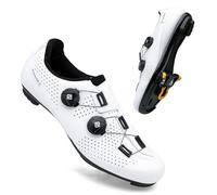 Feyenold Zapatillas de Ciclismo para Hombre y Mujer, compatibles con Pedal SPD-SL e instalación Compatible SPD/Look KEO Cleats, Blanco, 40 EU