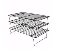 feyiubmen 3 rejillas de enfriamiento, 40 × 25 × 6,6 cm, acero inoxidable, negro, rejilla de enfriamiento para tartas, plegable y apilable (3)