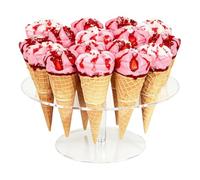 feyiubmen Soporte transparente para waffles de helado para la fiesta perfecta: fabricado en acrílico, 25 × 25 × 10 cm, redondo, soporte para helados con 16 agujeros, se adapta a reuniones, casas de