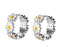 FEYLIE Pendientes de aro, aretes de aro de margarita, aretes de aro pequeños, aretes de margarita para hija, orejas sensibles, joyería simple para mujer
