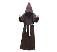 Feynman Disfraz de monje para hombre, traje de monje, túnica de sacerdote, disfraz con capucha, renacentista medieval, capucha de monje, café, XXL