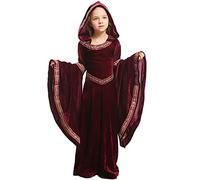 Feynman Disfraz de renacentista medieval para niña disfraz medieval renacentista, palacio vestido de princesa Halloween reina victoriana rojo vino M