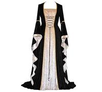 Feynman Vestido Medieval para Mujer con Mangas Trompeta, Estilo Medieval Victoriano, Vestido Largo renacentista, gótico. para Carnaval, Halloween, Fiestas de Princesas, Disfraz, Negro, 3XL