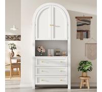 feynoss Highboard - Armario multiusos con 3 cajones, puertas y estante abierto, armario de cocina para cocina, salón, MDF y metal, 70 x 35 x 180 cm, color blanco