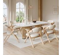 feynoss Juego de 6 sillas de comedor plegables de madera maciza con reposabrazos, cómodas, de lino transpirable, ahorra espacio, plegables, para comedor, sala de estar, cafetería, color beige