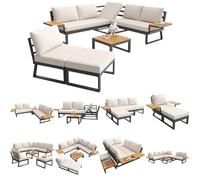 feynoss Juego de muebles de jardín para 7 personas, sofá esquinero con mesa auxiliar y cojín de asiento lavable, para balcón, terraza, jardín, color gris/beige