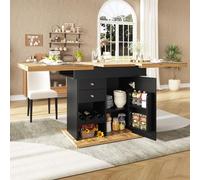 feynoss Mesa de comedor extensible de 110 a 140 cm con estante para aperitivos y vino, telescópica con puerta plegable y cajón, mesa de cocina para 4-6 personas, color negro