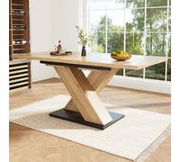 feynoss Mesa de comedor extensible de 119 a 158,5 x 80 cm, con patas cruzadas, con aspecto de madera, mesa de cocina rectangular para 6-8 personas, mesa de comedor para cocina, comedor, sala de estar