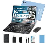 fezawio Tablet 10 Pulgadas Tablets Android 14,22GBRam+128GB ROM Octa-Core Tablets 5G WiFi, 8000 Mah,(1tb TF) Tablet con Teclado y RatóN- Gris