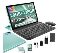 fezawio Tablet Android 14, 20GB RAM+128GB 1TB TF Octa-Core Tablets PC,6000mAh Tableta 10 Pulgadas,Widevine L1/ GMS/GPS/5+3MP/USB-C - con Teclado, Ratón y Funda-Verde