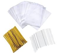 Fezf 100 Bolsas Para Caramelos, 100 Palitos De Paleta Con 100 Lazos Para Hornear, Bolsas Transparentes Para Caramelos