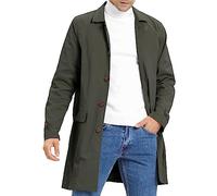Feziakuk Gabardina para hombre de un solo pecho largo con solapa ligera para otoño e invierno chaqueta de entretiempo, Verde militar., S