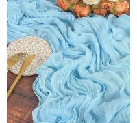 FFCJJD Gauze Wedding Table Runner,Light and Elegant Farmhouse Decor,Perfect for Birthday Party Holiday Home Kitchen Decoration(Sky Blue,12PCS 50X50 Napkins)